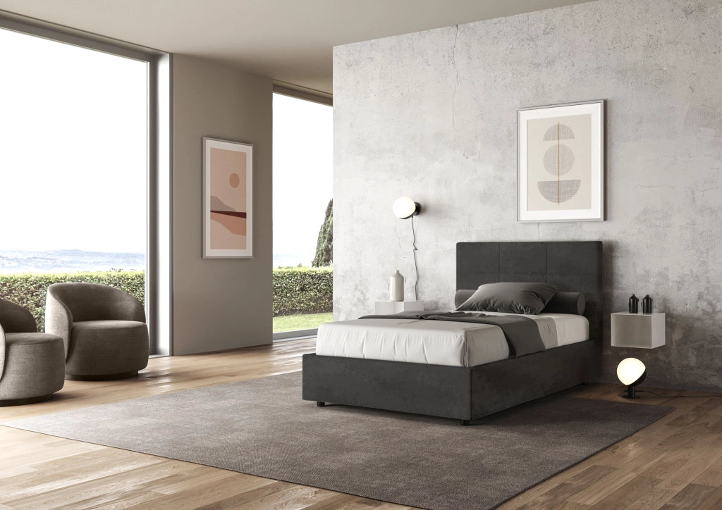 BS COM Letto una piazza e mezza con rete imbottito 120x190 microfibra grigio