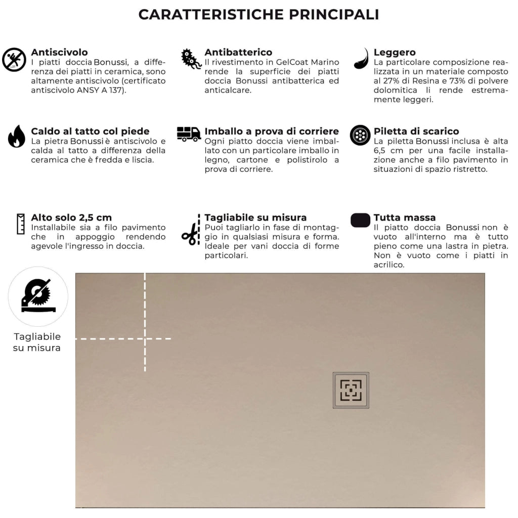Piatto Doccia in Pietra 90x170 cm Bonussi Canton Crema
