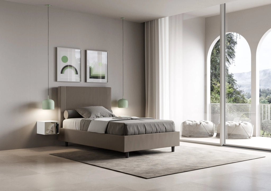 Letto Matrimoniale Francese 150x200 cm con Rete Goya Cappuccino