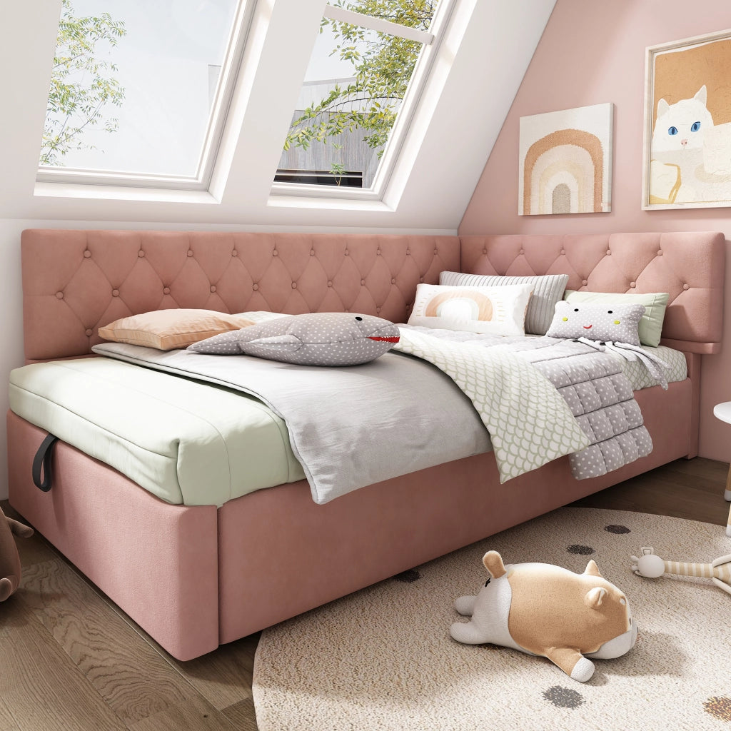 Letto singolo in velluto rosa 90x200 cm
