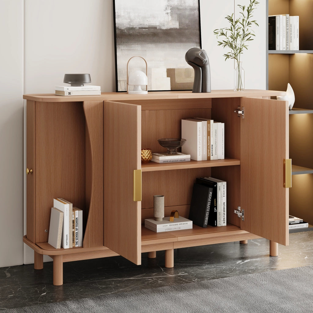 Credenza con 2 ante scorrevoli e ripiano regolabile, per soggiorno e ingresso, in MDF naturale, 140 × 40 × 88 cm