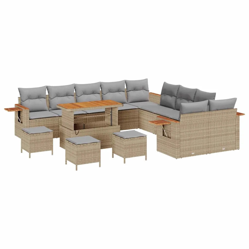 Set Divano da Giardino 18 pcs Beige e Grigio Chiaro polyrattan