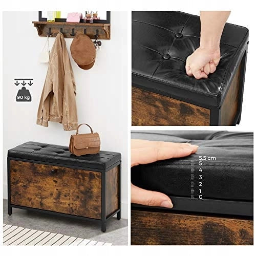 Scarpiera rustica marrone Valora con seduta morbida in stile loft e moderno