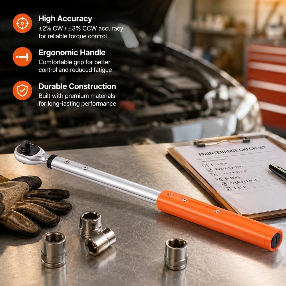 Torque Wrench 34–340 Nm, Torque Wrench For Bicycles, Motorcycles & Cars, ± 2% Accuracy, Torque Wrench Set, 72-tooth Ratchet Head