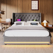 Letto contenitore 160 × 200 cm in cotone grigio con LED; USB e USB-C