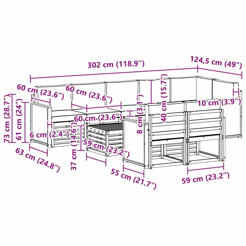 Set divani Legno di Acacia Massello 3384526