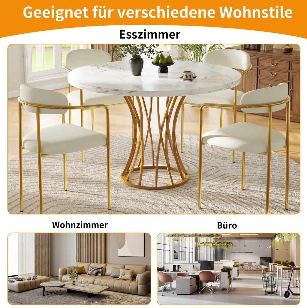 TAVOLO Rotondo 80x80x76 cm MDF e Metallo Colore Oro