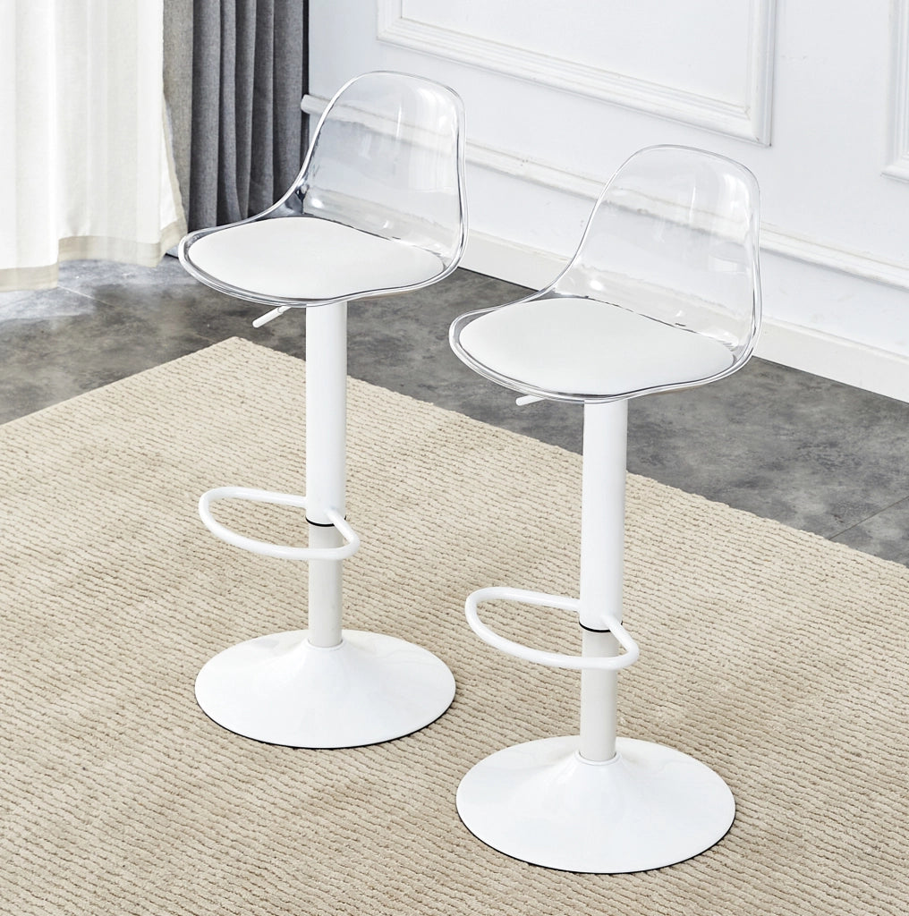 SGABELLO DA BAR Regolabile 82-104 cm Trasparente e Bianco Set da 2 pezzi