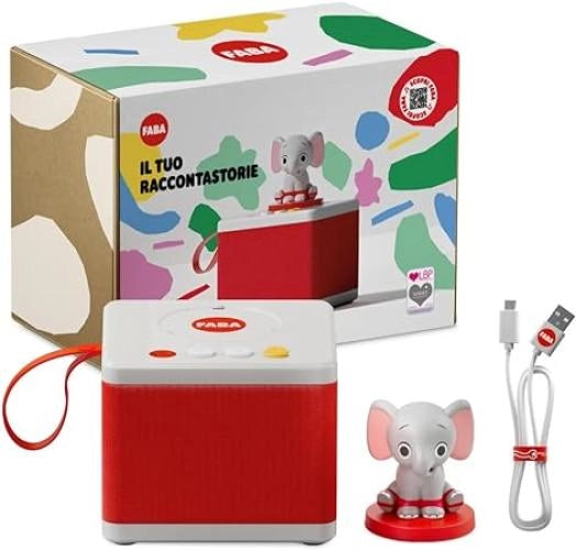 FABA - Raccontastorie Bianco - Cantastorie per Bambini, Cassa Audio con Personaggio Sonoro Ele l`Elefante, Gioco Educati