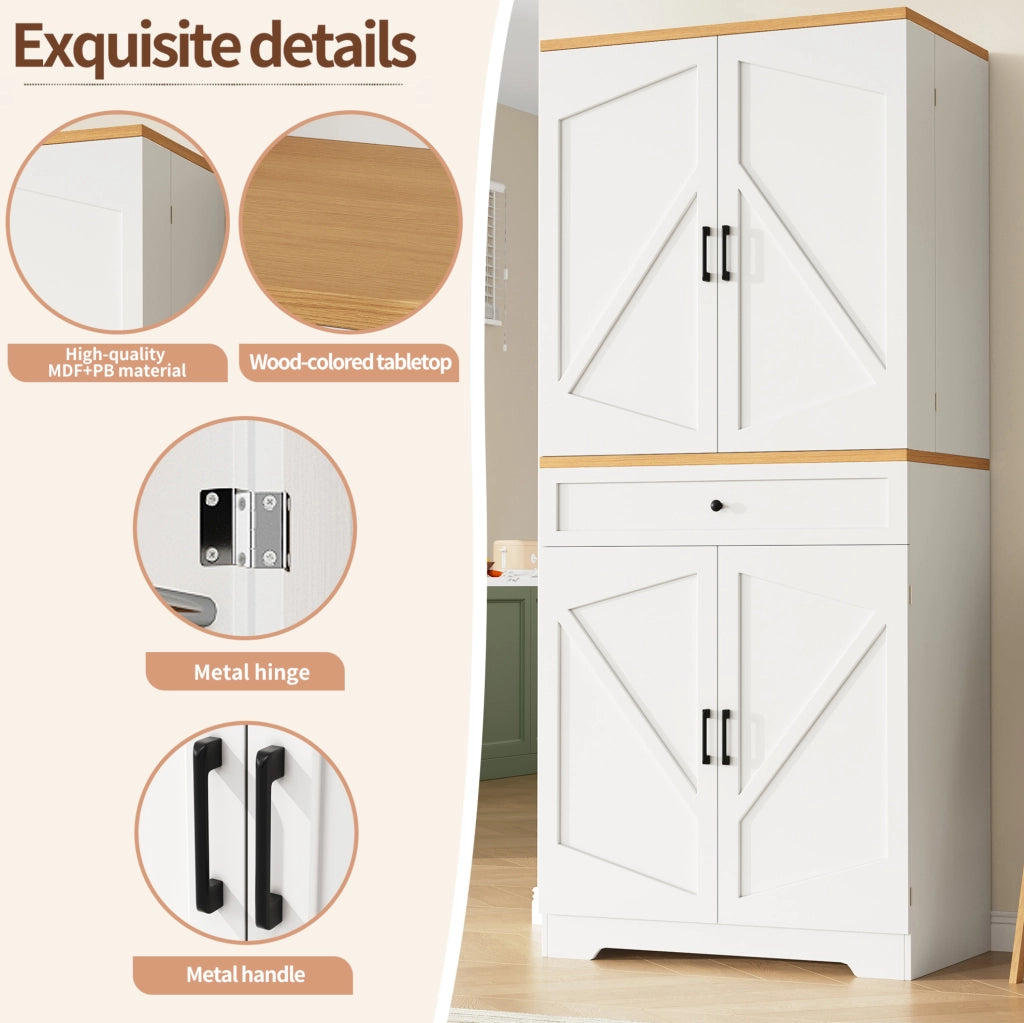 Colonna dispensa bianca con ripiani snack e cassetti, 80x40x180 cm