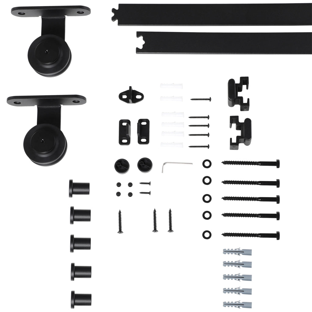 Kit Porta Scorrevole in Acciaio al Carbonio con Binari. Fermi e Guide. 200x40x0.6 cm. Nero