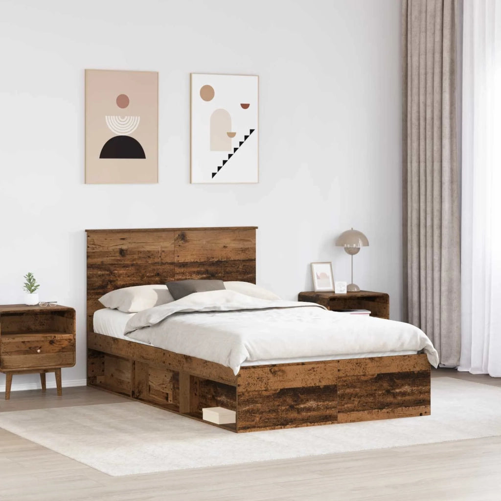 Letto matrimoniale | Letto per adulti | Struttura del letto Legno vecchio 135 x 190 cm Pino massello