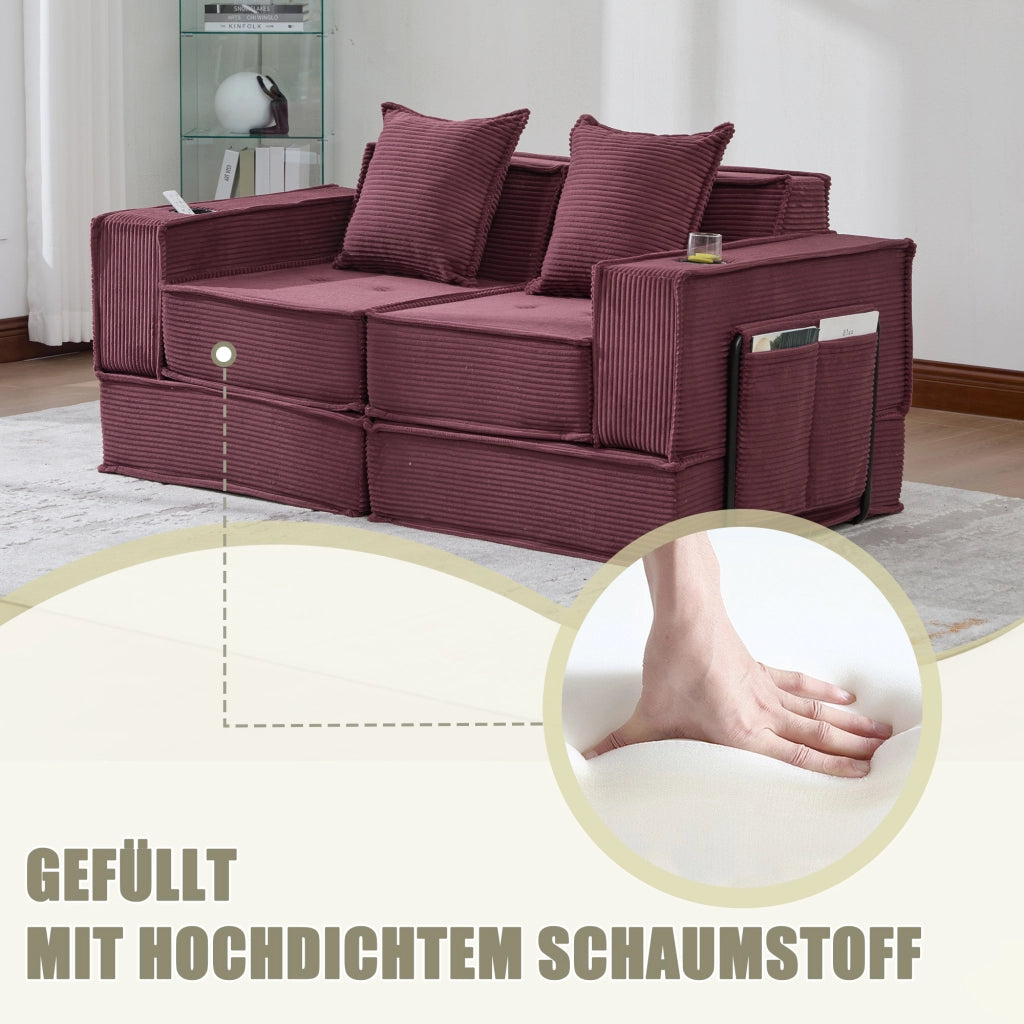 Divano Letto 2 Posti con Poggiapiedi e Cuscini ¨C MINIMAL ¨C Tessuto