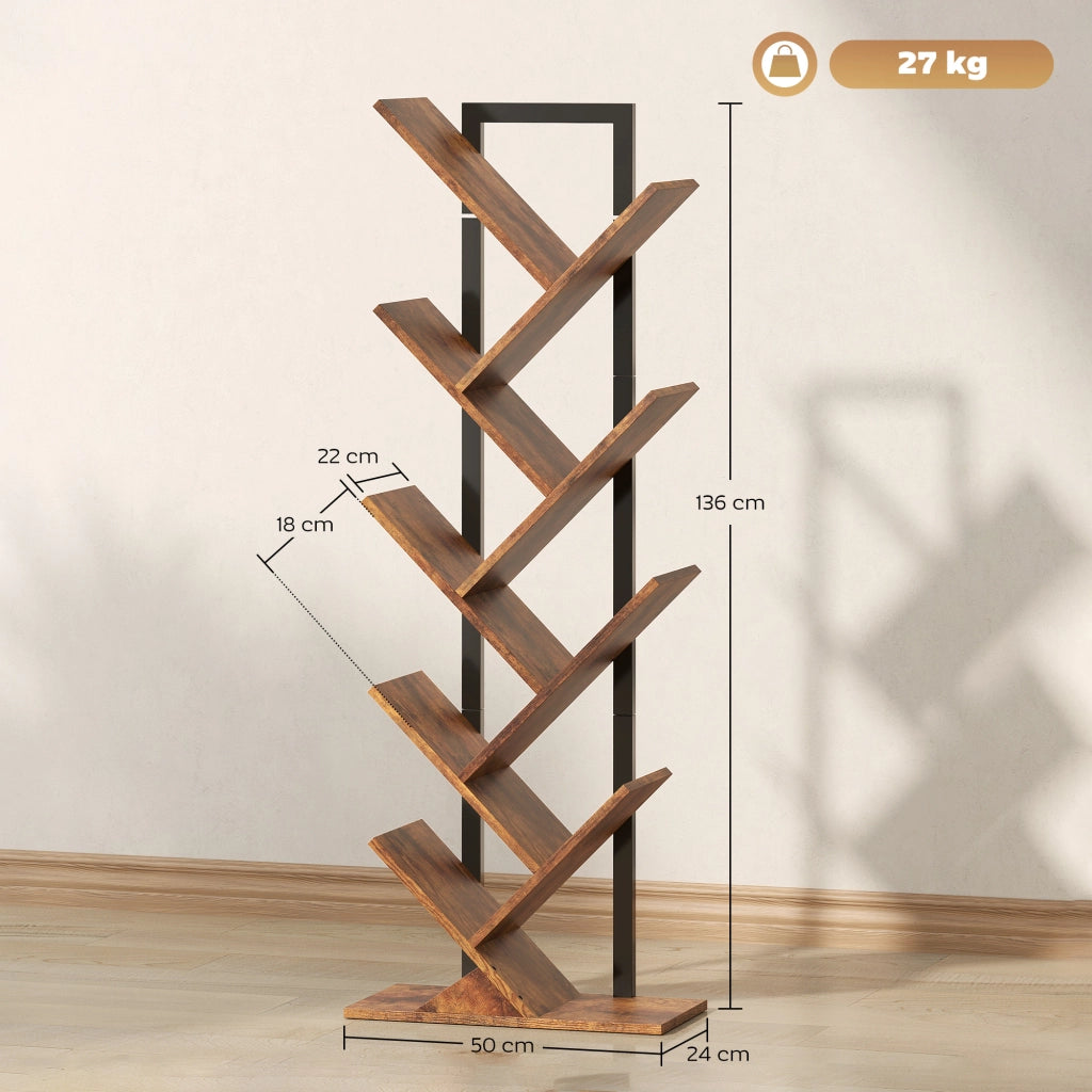 Libreria Rustica con 9 Ripiani per Ufficio ¨C Zephmum ¨C Legno Marrone 80x24x180