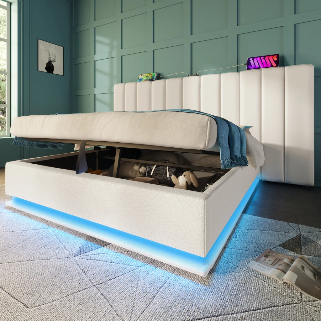 Letto contenitore 160x200 bianco in PU