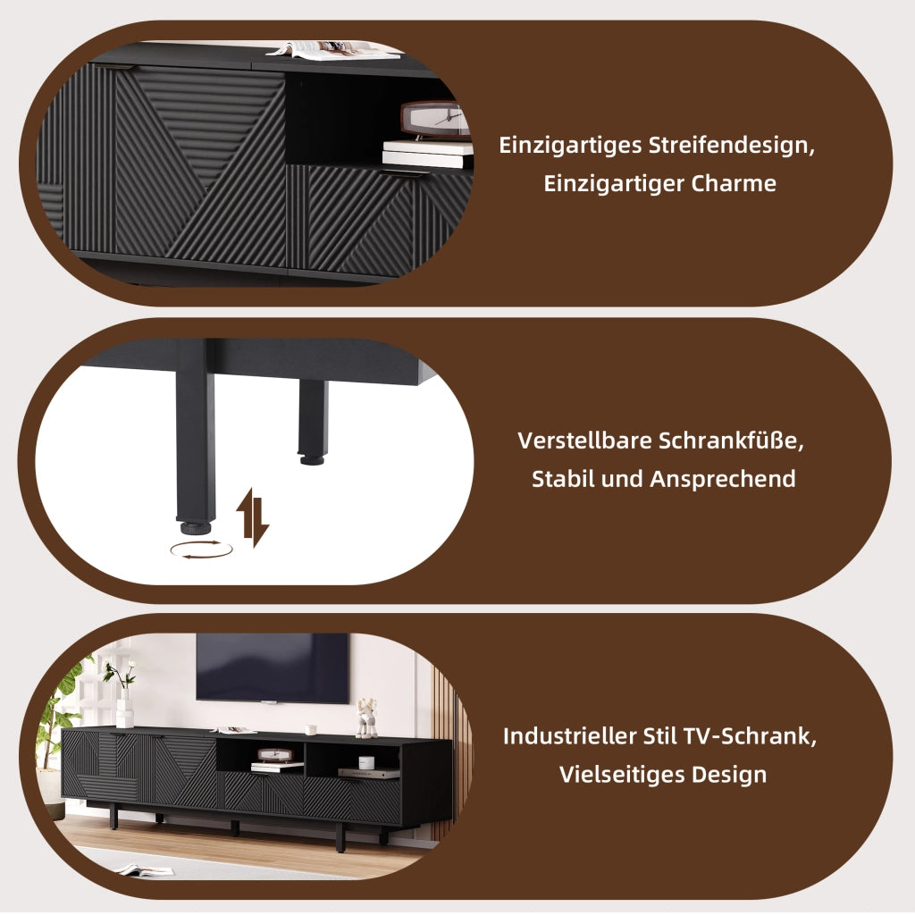 Mobile TV- linee geometriche astratte- nero- 200x40x51 cm- per TV 90"