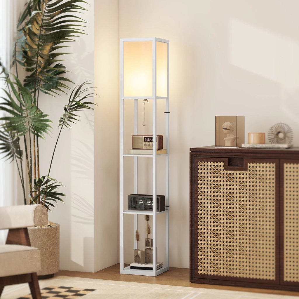 Lampada da Terra con Mensole ¨C Xylo ¨C Legno Bianco E27
