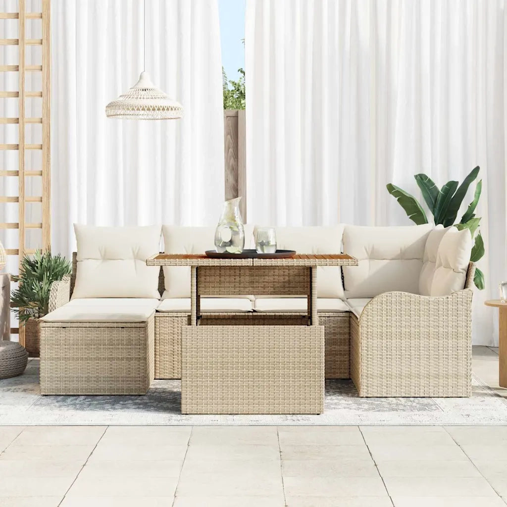 Set Divano da Giardino 7 pcs Beige Poly Rattan