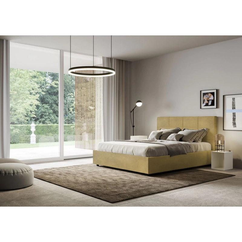 Letto imbottito Piazza e mezzo 130x200 cm Mika - Contenitore,Microfibra,Ocra