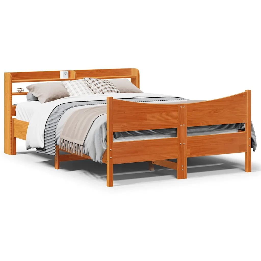 Giroletto con Testiera-Struttura Letto con testiera Marrone Cera 150x200 cm Massello Pino 746940