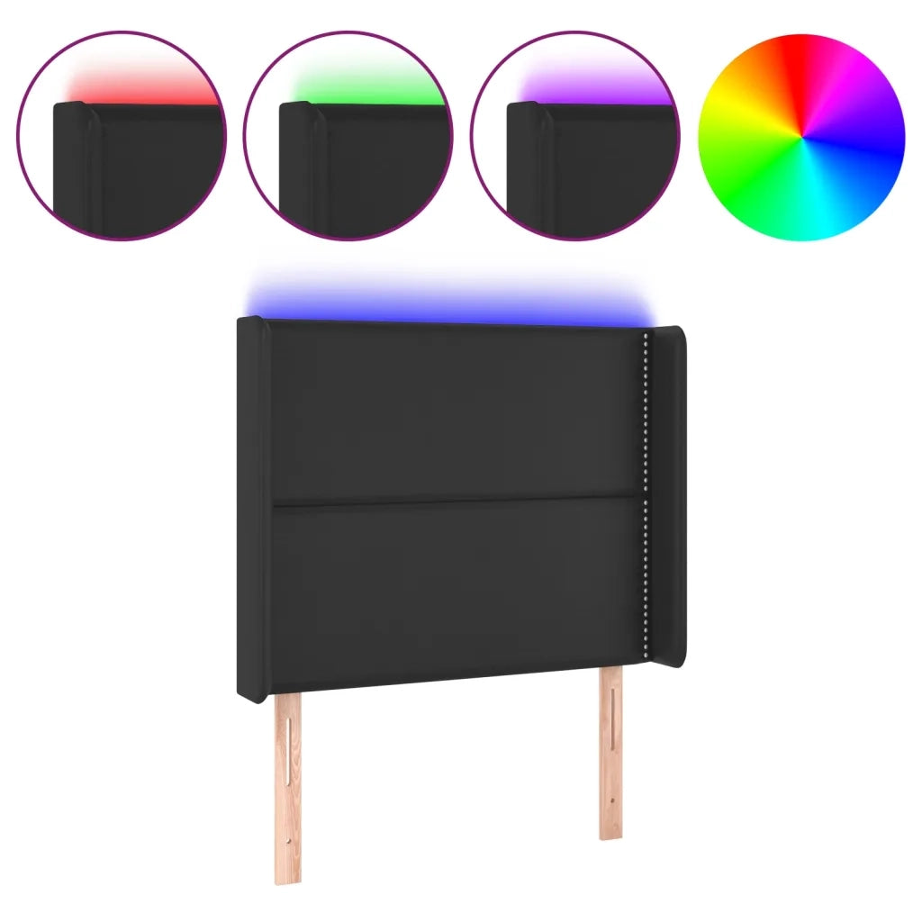 Testiera | Testata a LED Nera 103x16x118/128 cm in Similpelle