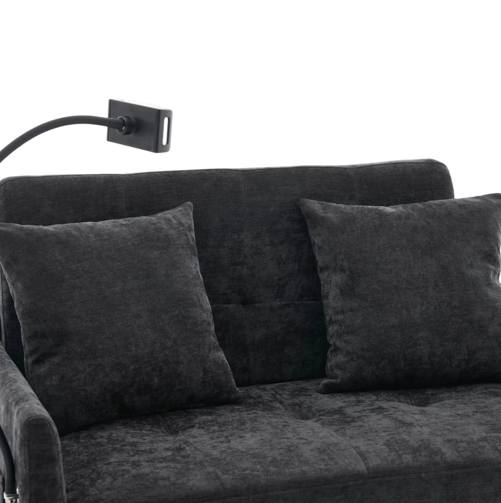 Divano imbottito ULEVR 109x72x83,5 cm con porta USB e supporto per tablet, tessuto nero