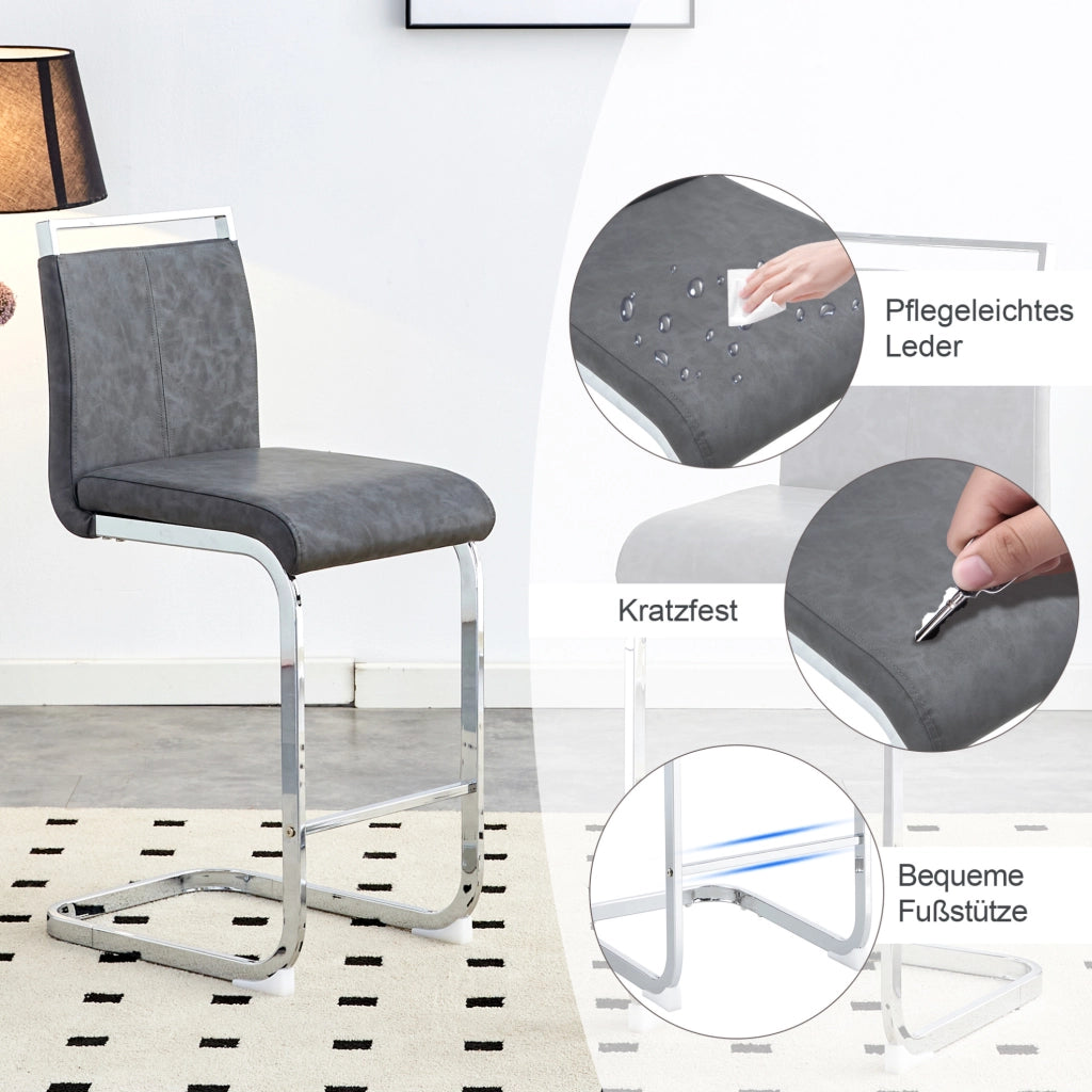 SGABELLO BAR 96,5 cm Grigio scuro/Argento in PU Set da 2 pezzi