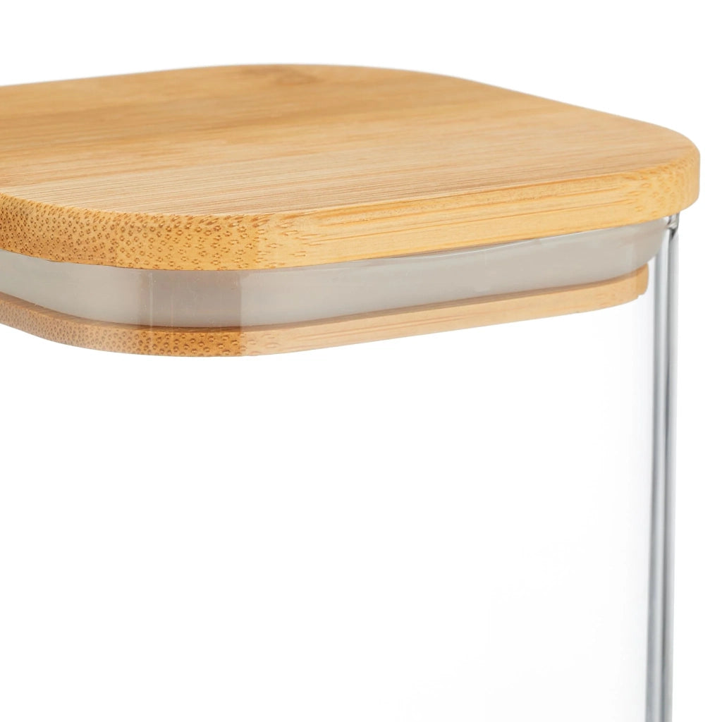 Set di 3 barattoli quadrati per la conservazione in cucina 12 x 12 x 15 cm ermetici design naturale in vetro trasparente 13_0013098