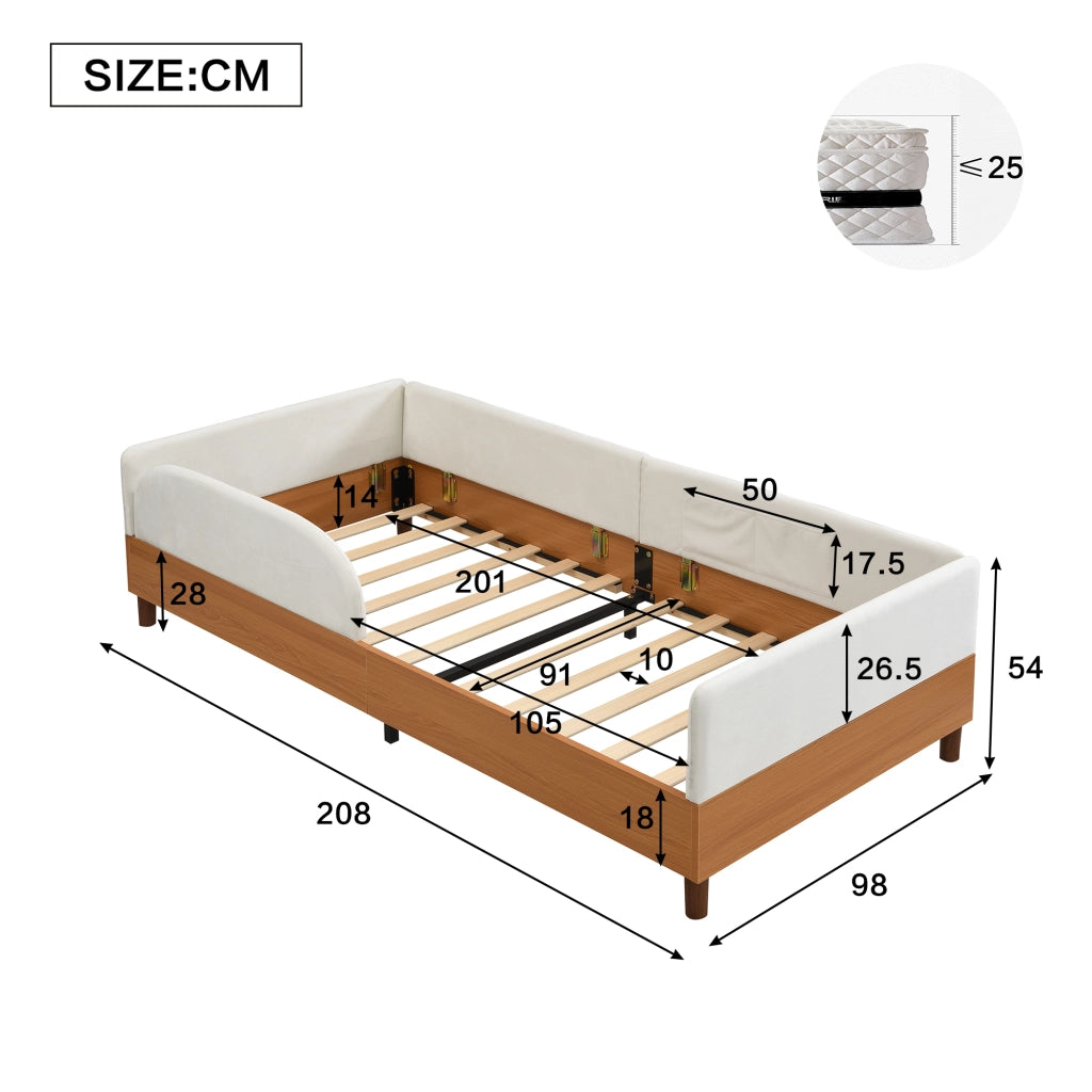 Letto imbottito funzione contenitore velluto bianco 90x200 cm