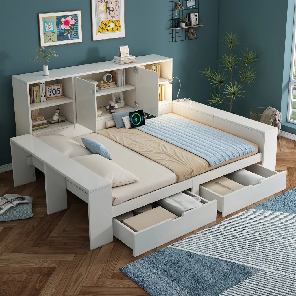 Letto con cassetti bianco 140 x 200 cm