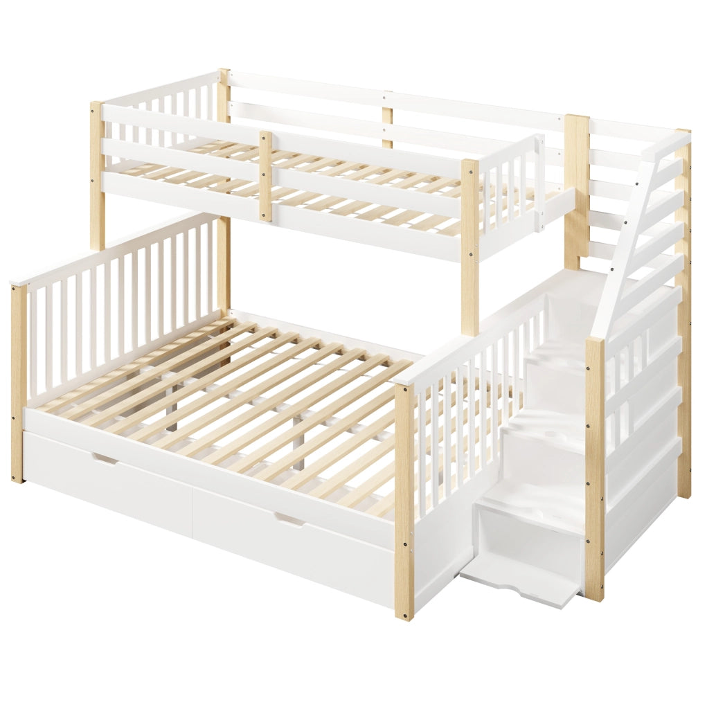 LETTO A CASTELLO 90x200/140x200 cm Bianco e Naturale con cassetti