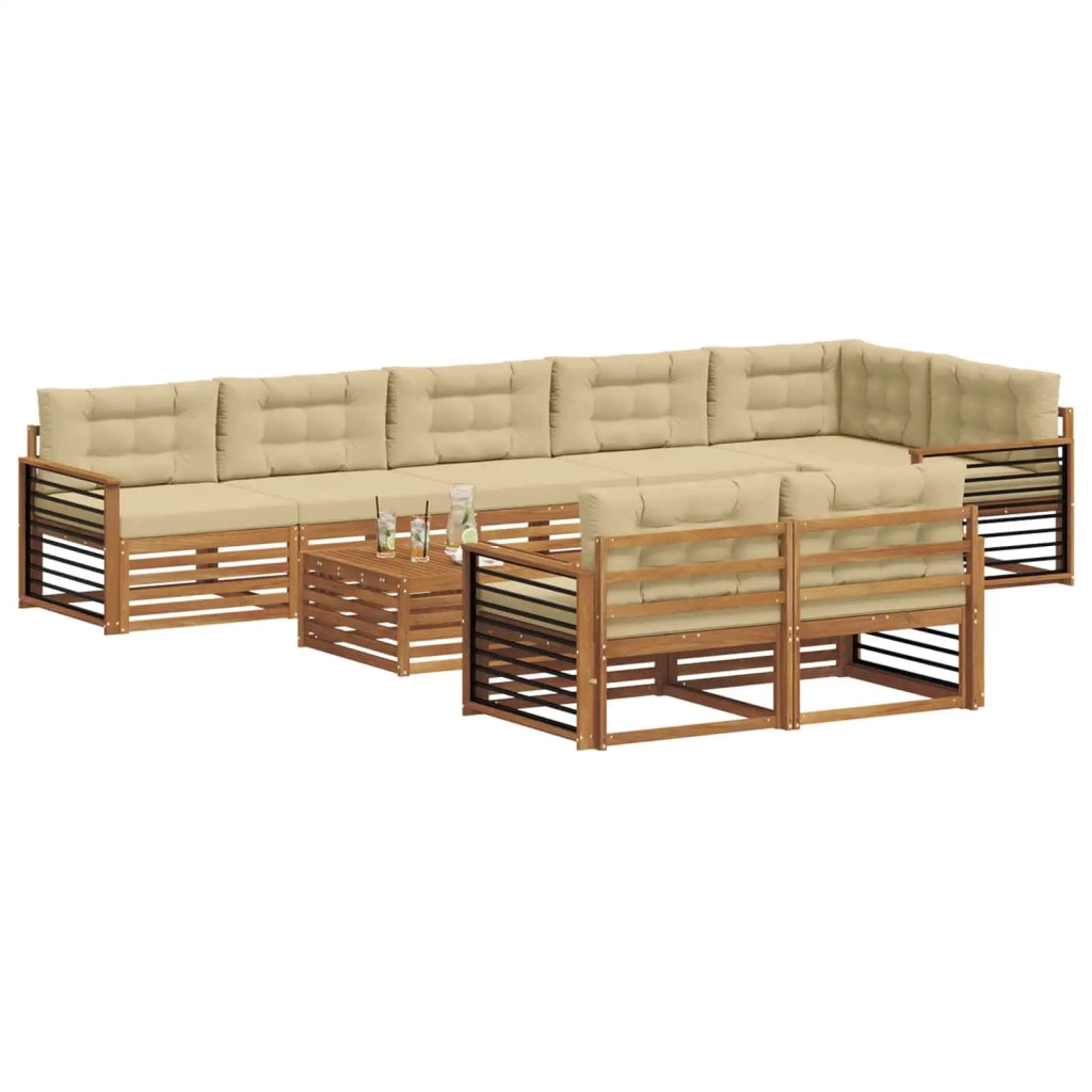 Set di divani da esterno 9 pz Naturale e Beige 3373713