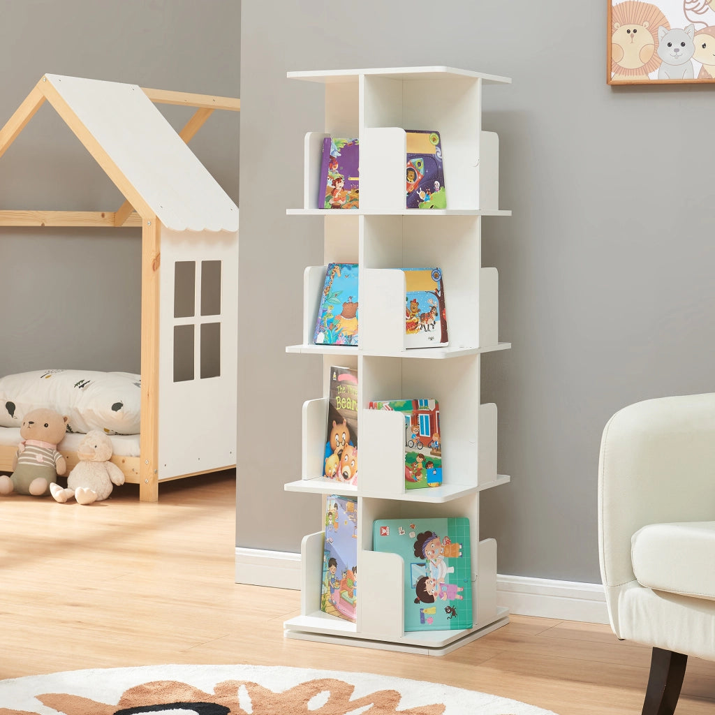 Libreria Girevole per Cameretta Talöpintaa Scaffale Rotante Espositore 129x40x40 cm Bianco [en.casa]