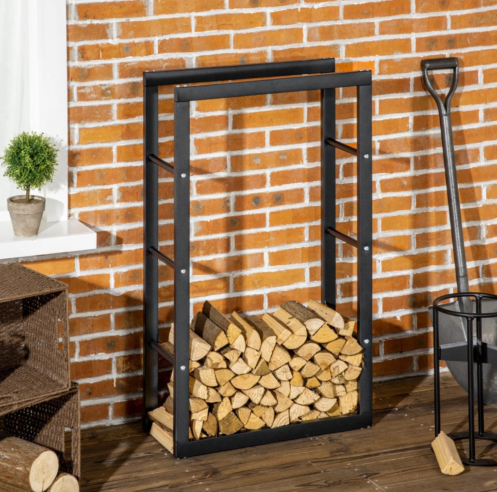 Portalegna ULEVR in metallo nero 40x25x100 cm, supporto per legna da camino con portata fino a 97 kg
