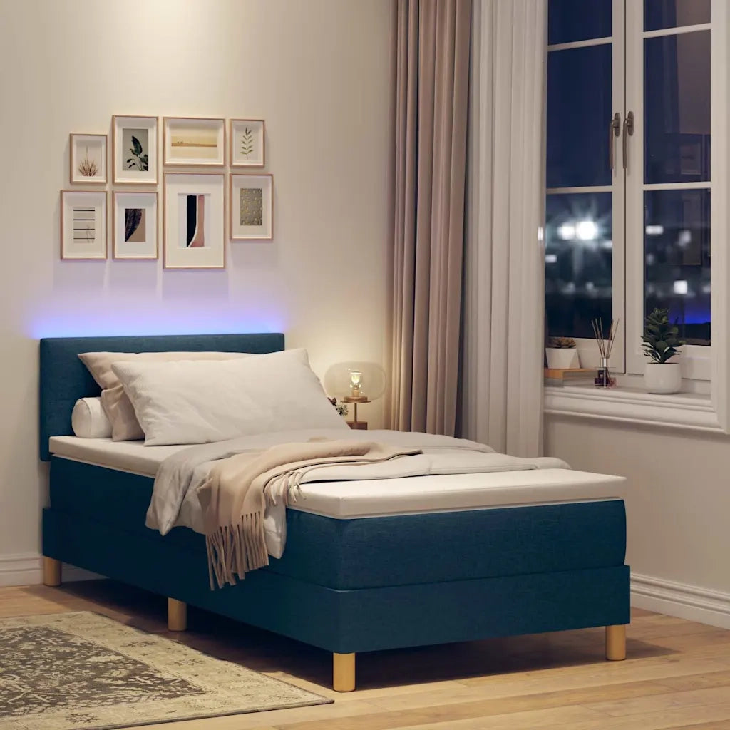 Letto a Sorgente LED con materasso Blu 100 x 200 cm Tessuto
