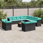 Set Divani da Giardino 14pz con Cuscini in Polyrattan Nero 3256288