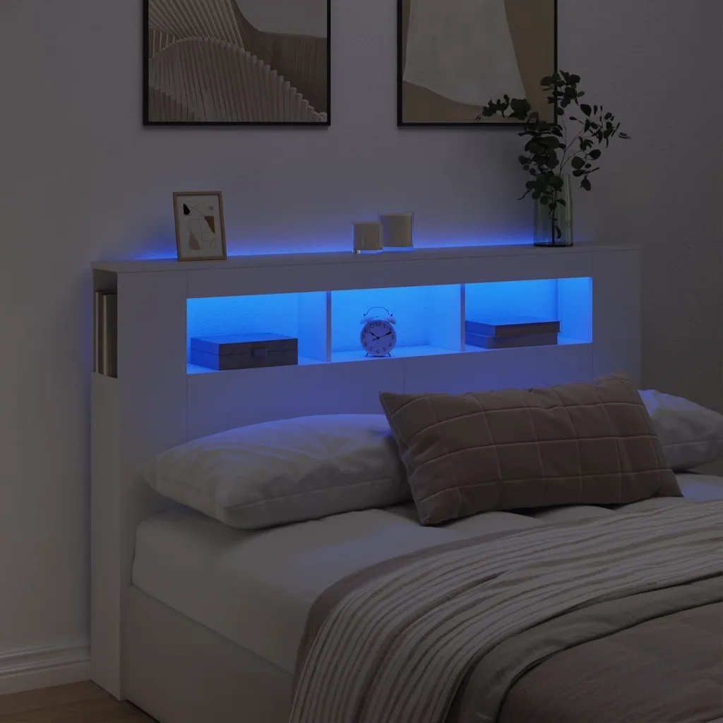 Testiera LED Bianca 160x18,5x103,5 cm Legno Multistrato 837351