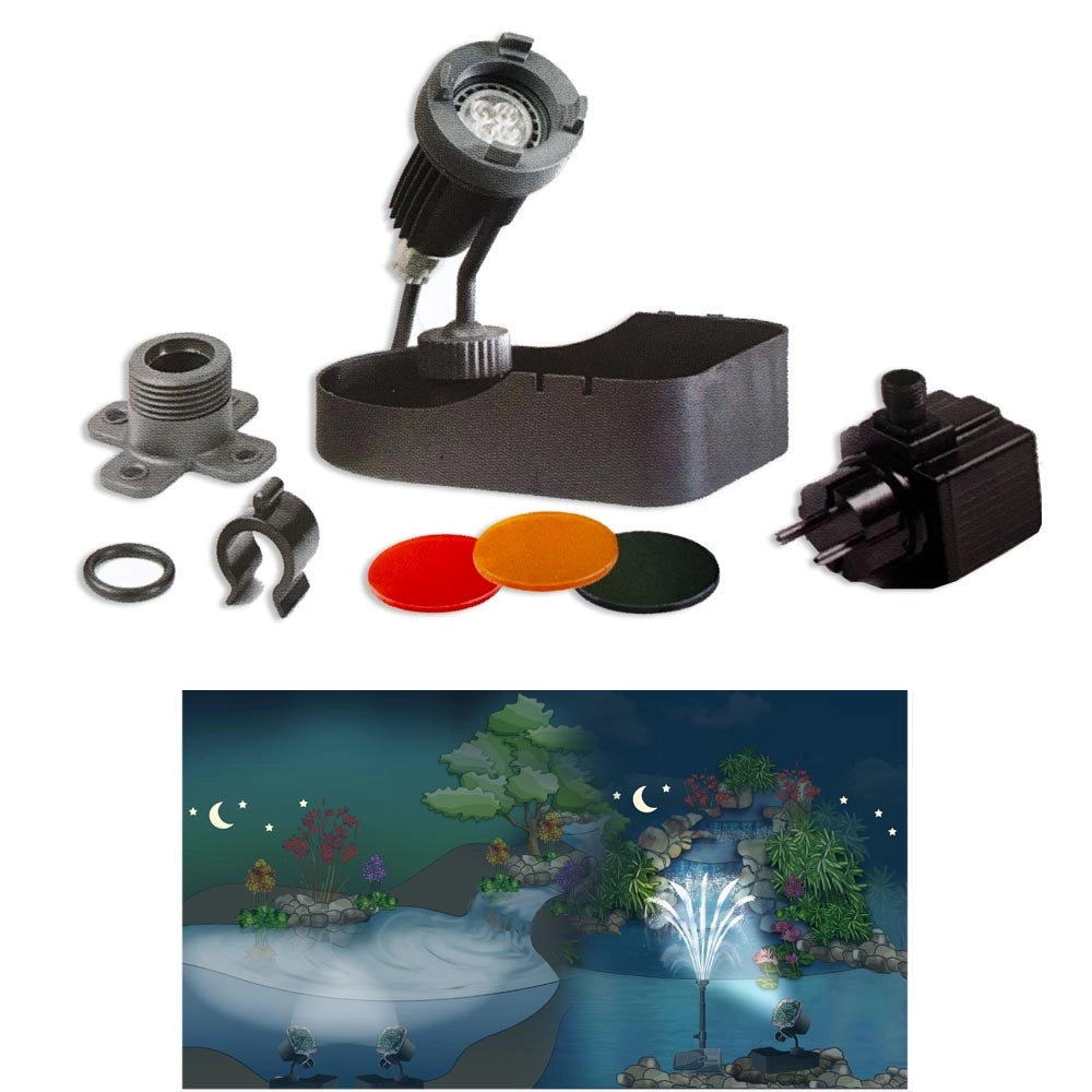 Multipack pompa per laghetto syncra pond 2.5 2400 litri/h + faretto halley a led sommergibile