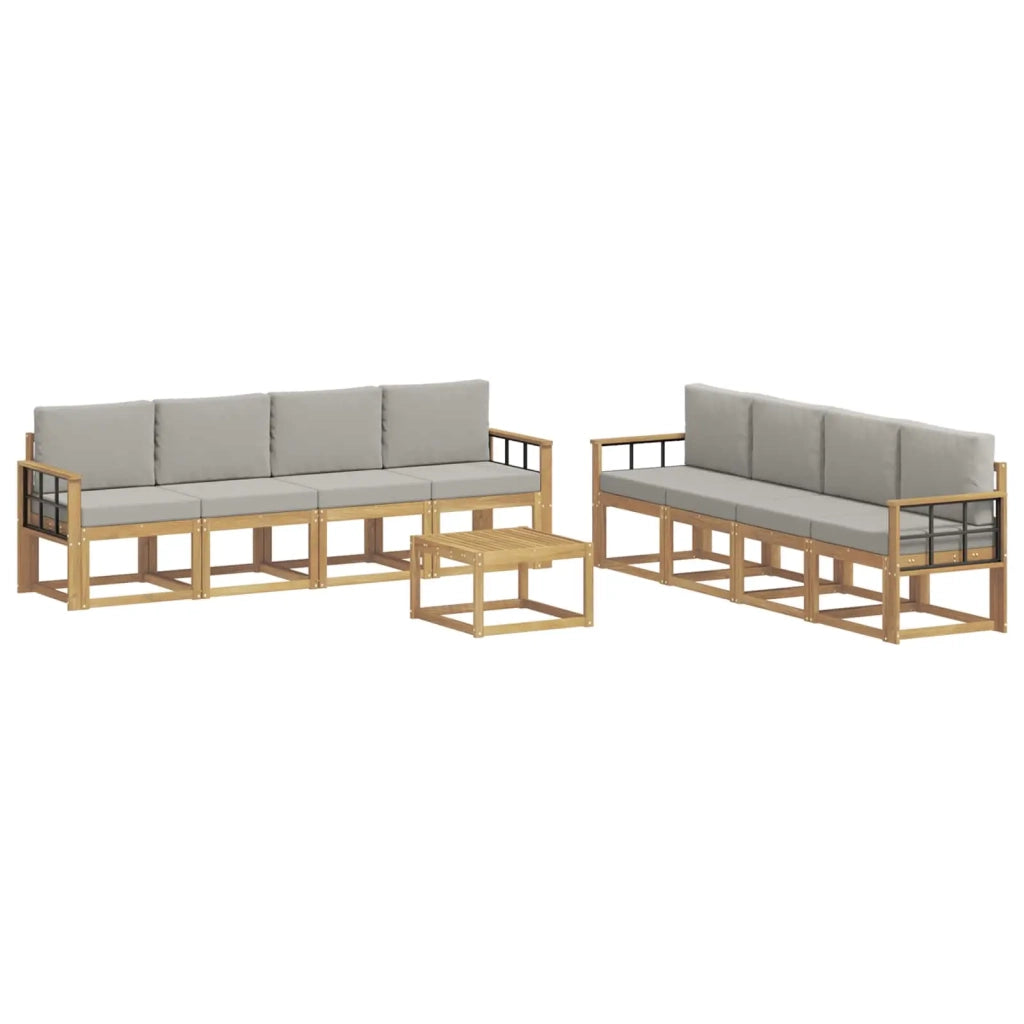 Set di divani da esterno 9 pz Bianco e Grigio Chiaro Poliestere 3387430