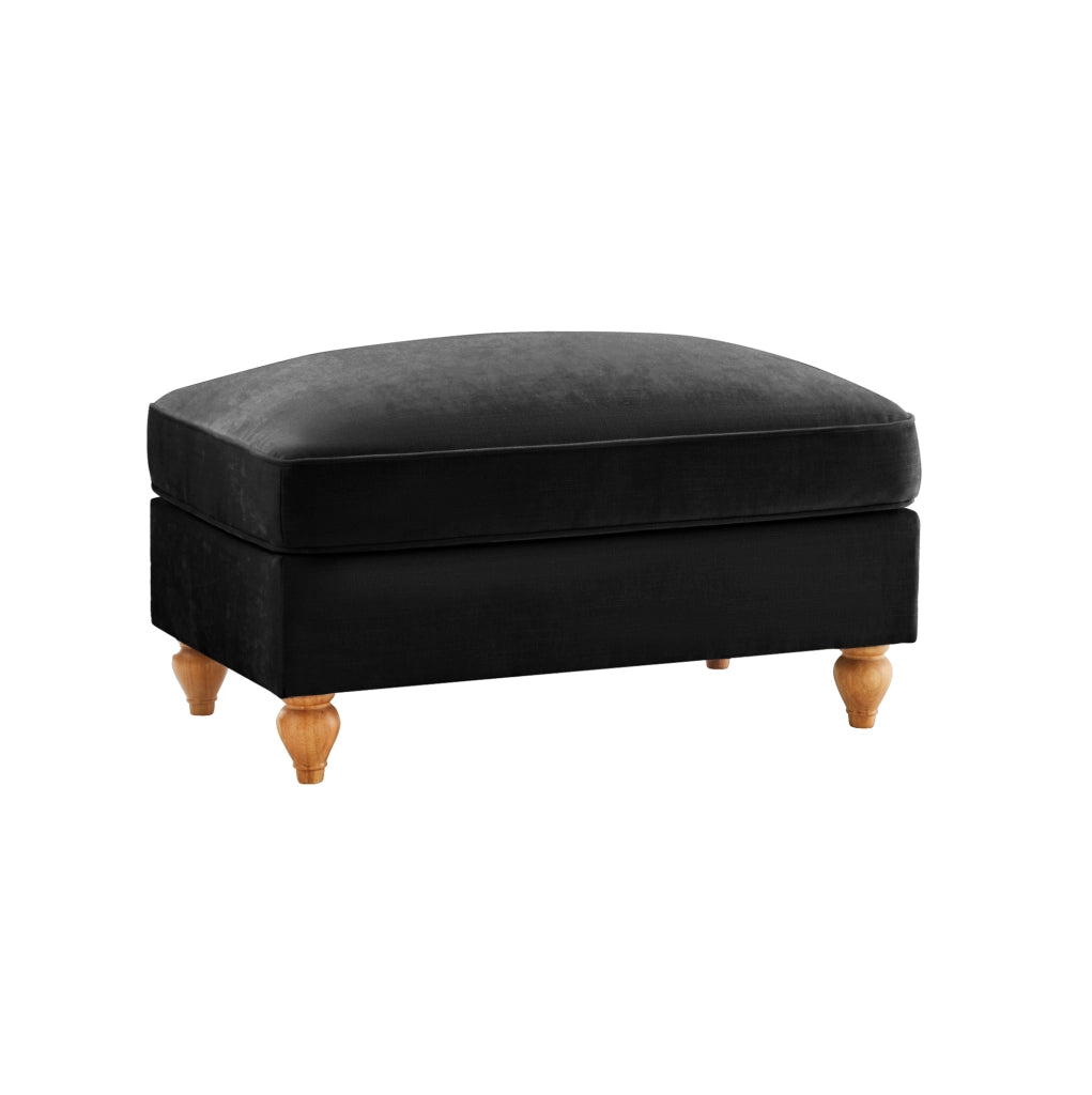 Pouf Windsor in tessuto chenille nero con design versatile