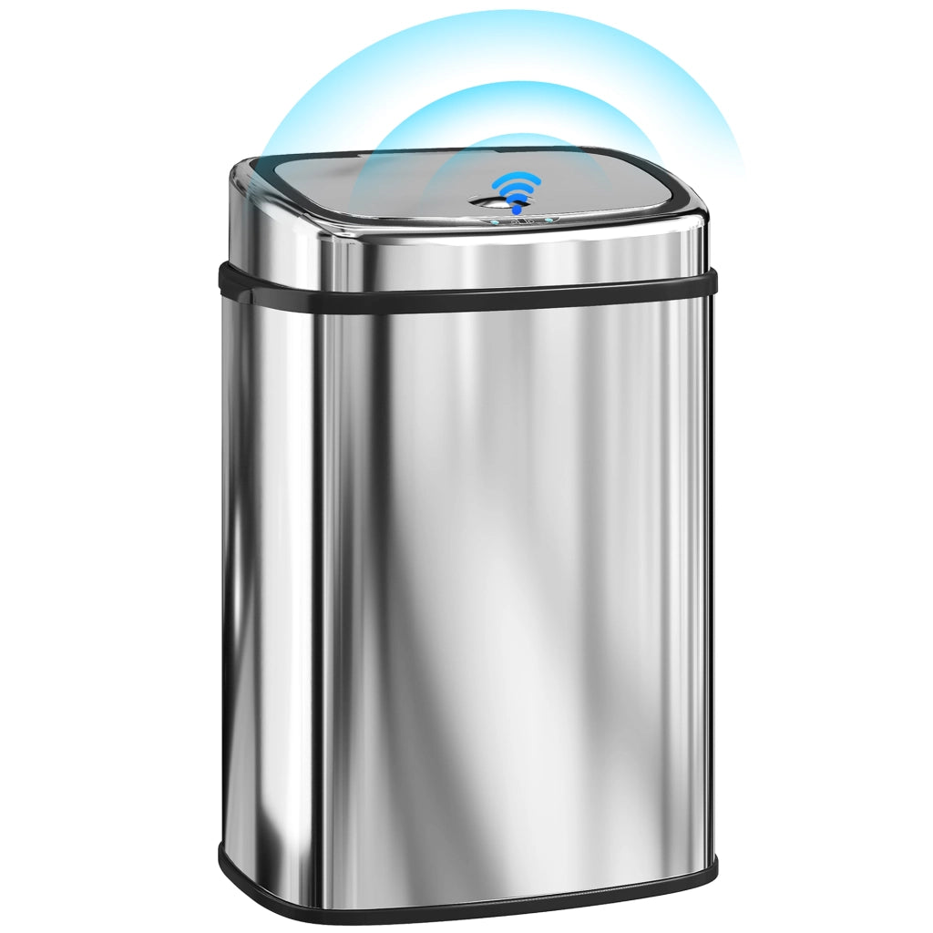 Pattumiera Automatica con Sensore a Infrarossi da 50L in Acciaio Inox, Cestino Spazzatura 2 Modalità di Apertura per Casa e Cucina, Argento