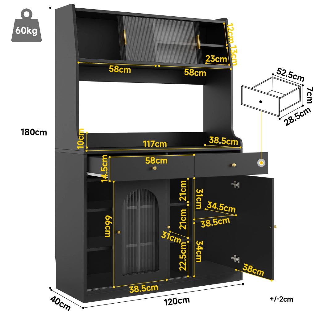 ARMADIO ALTO 120x40x180 cm Nero con LED e 2 cassetti
