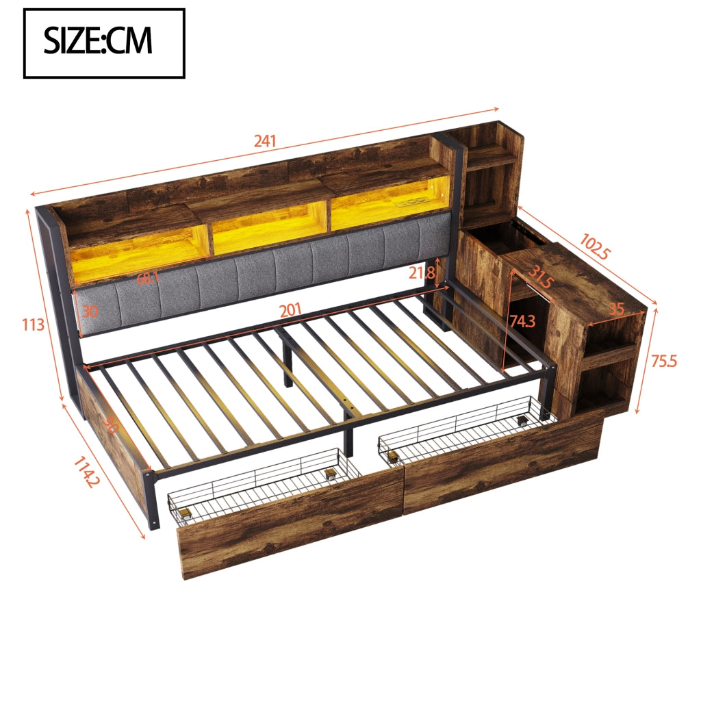 Letto Contenitore con Cassetti, LED e Scrivania ¨C MINIMAL ¨C Metallo 90x200