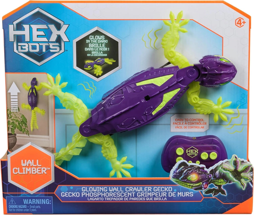 HEX BOTS, Geco Telecomandato Fluo Glow-In-The-Dark, Ricaricabile, 4+ Anni | 2 Pile Aaa Non Incluse, Movimento Su Pareti,