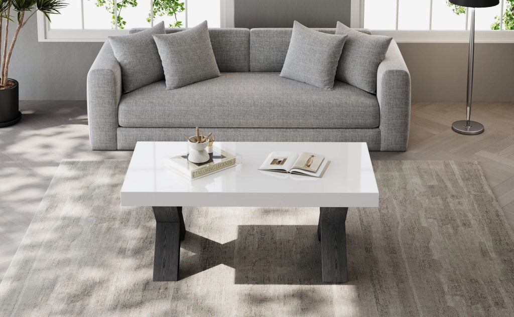 TAVOLINO DA CAFFÈ Rettangolare 100x50x40 cm Bianco/Nero in MDF