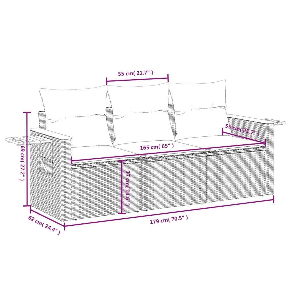 Set Divano da Giardino 3 pz | Set Salotto da Giardino con Cuscini Beige in Polyrattan