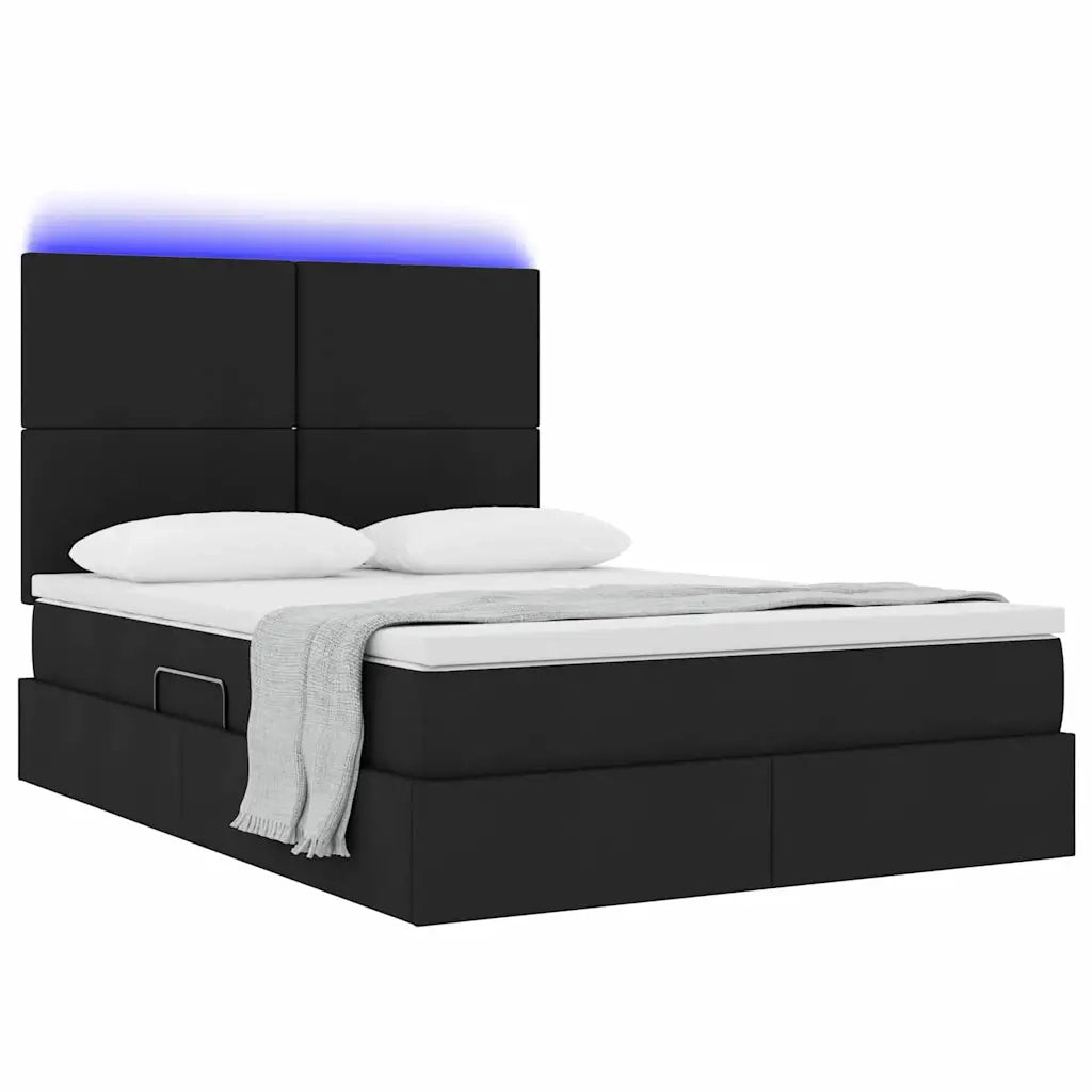 Letto con contenitore e LED Nero 140 x 190 cm Poliestere