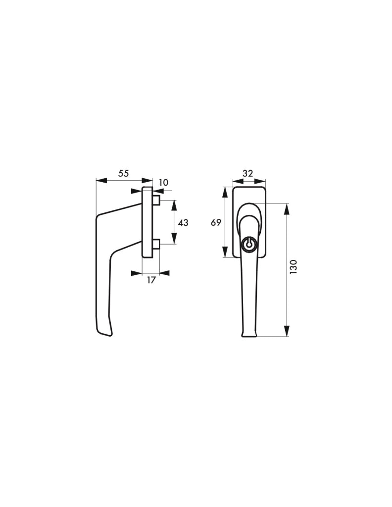 Maniglia con chiave, a leva, alluminio, per finestra, infissi, quadro 7mm, argento, 2 chiavi - THIRARD