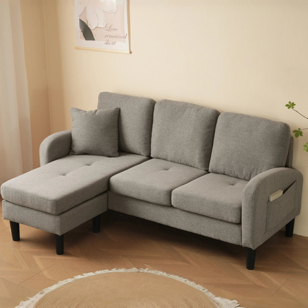 Divano Angolare con Chaise Longue 3 Posti ¨C MINIMAL ¨C Tessuto Cotone, 166x118x77 cm