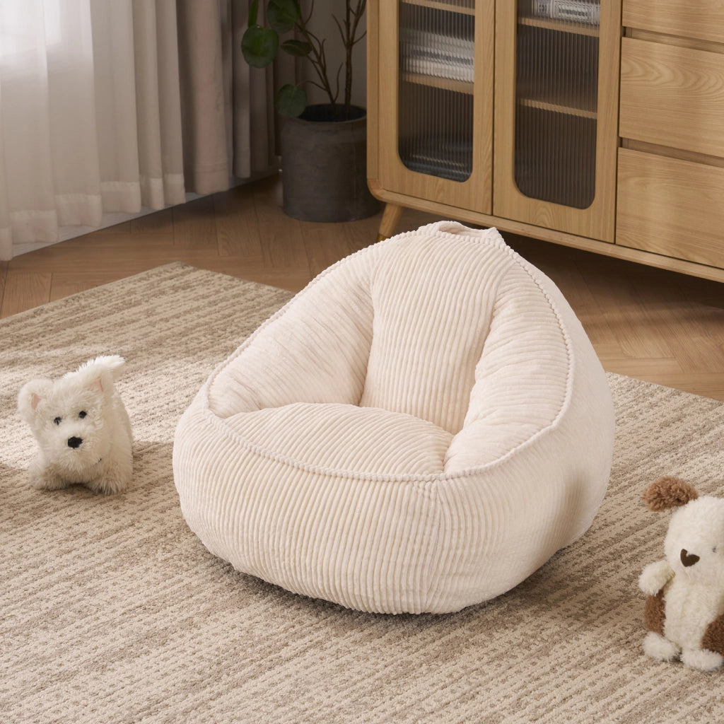 Poltrona pouf ergonomica per bambini con supporto per schiena e vita in velluto a coste beige